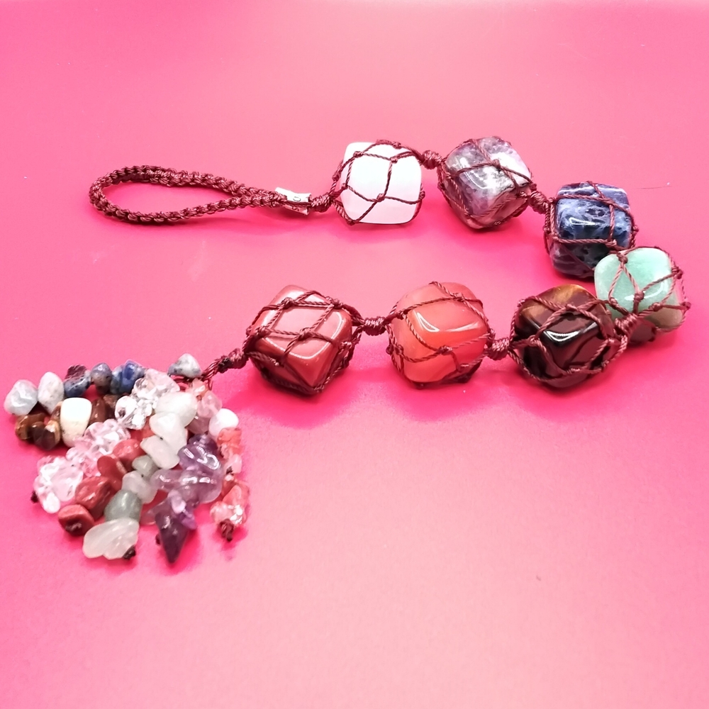7 Charkra Natural Crystal Gemstone Tassel Hanging Stones. Healing Stones